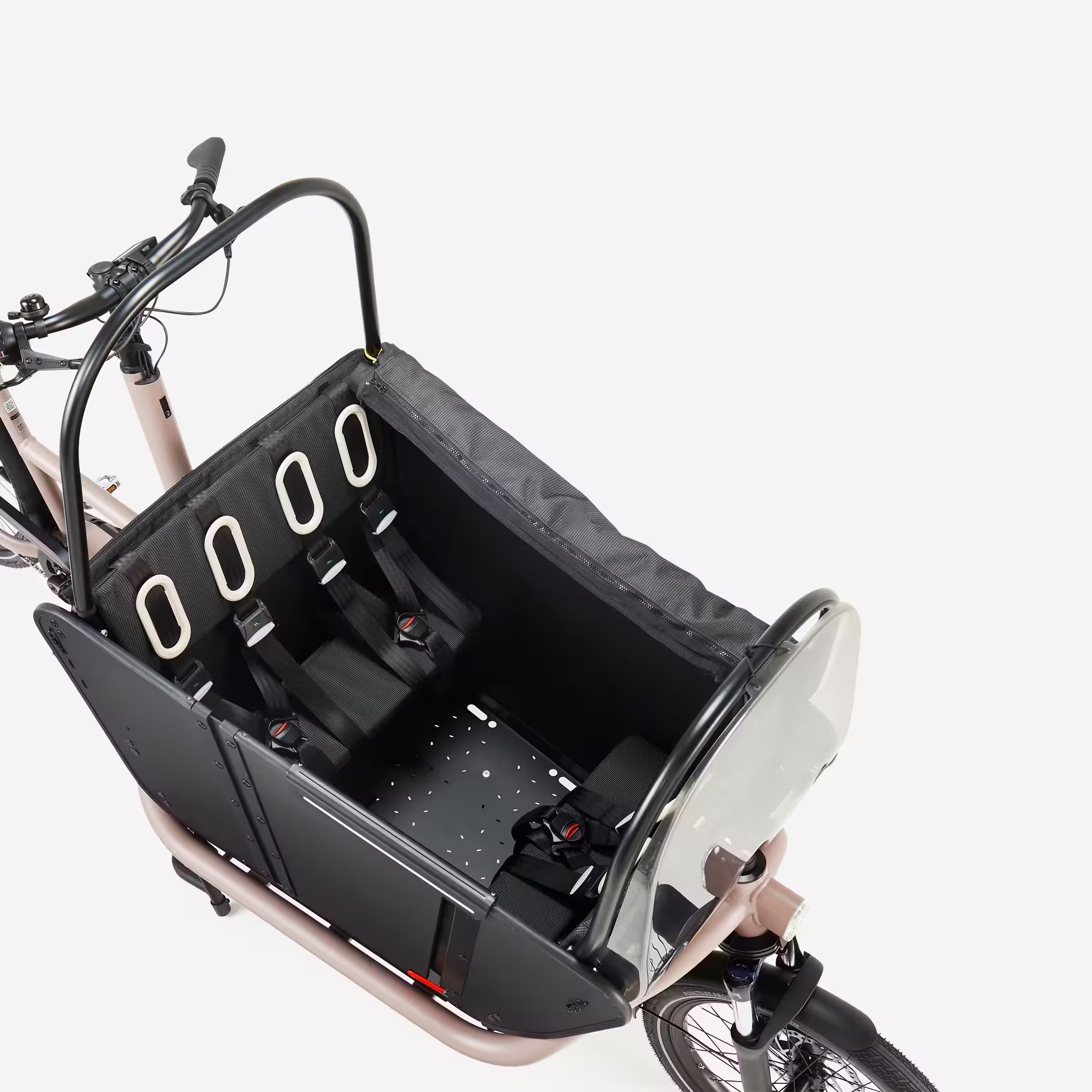 BTWIN F900E – Vélo cargo électrique biporteur famille (taupe)