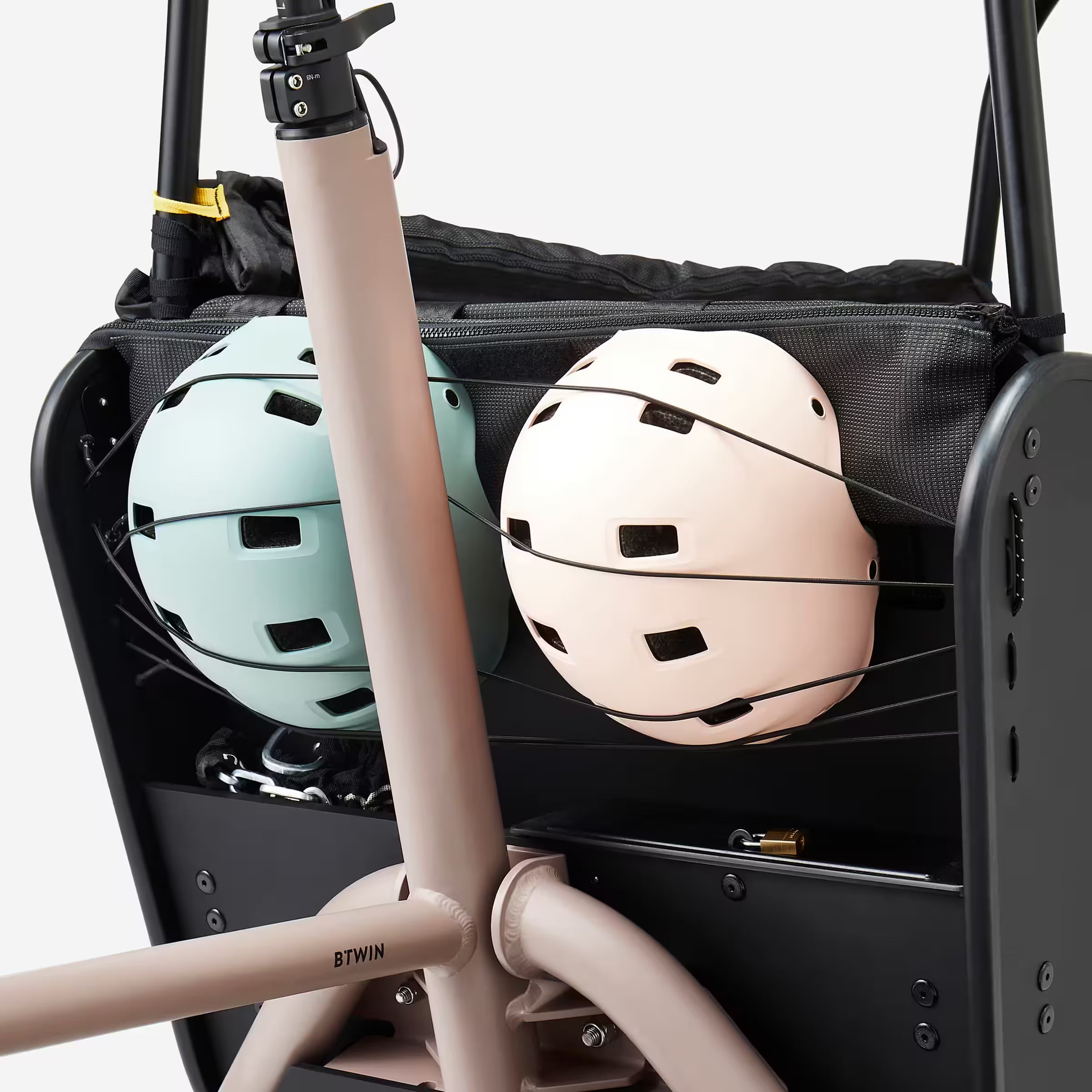 BTWIN F900E – Vélo cargo électrique biporteur famille (taupe)